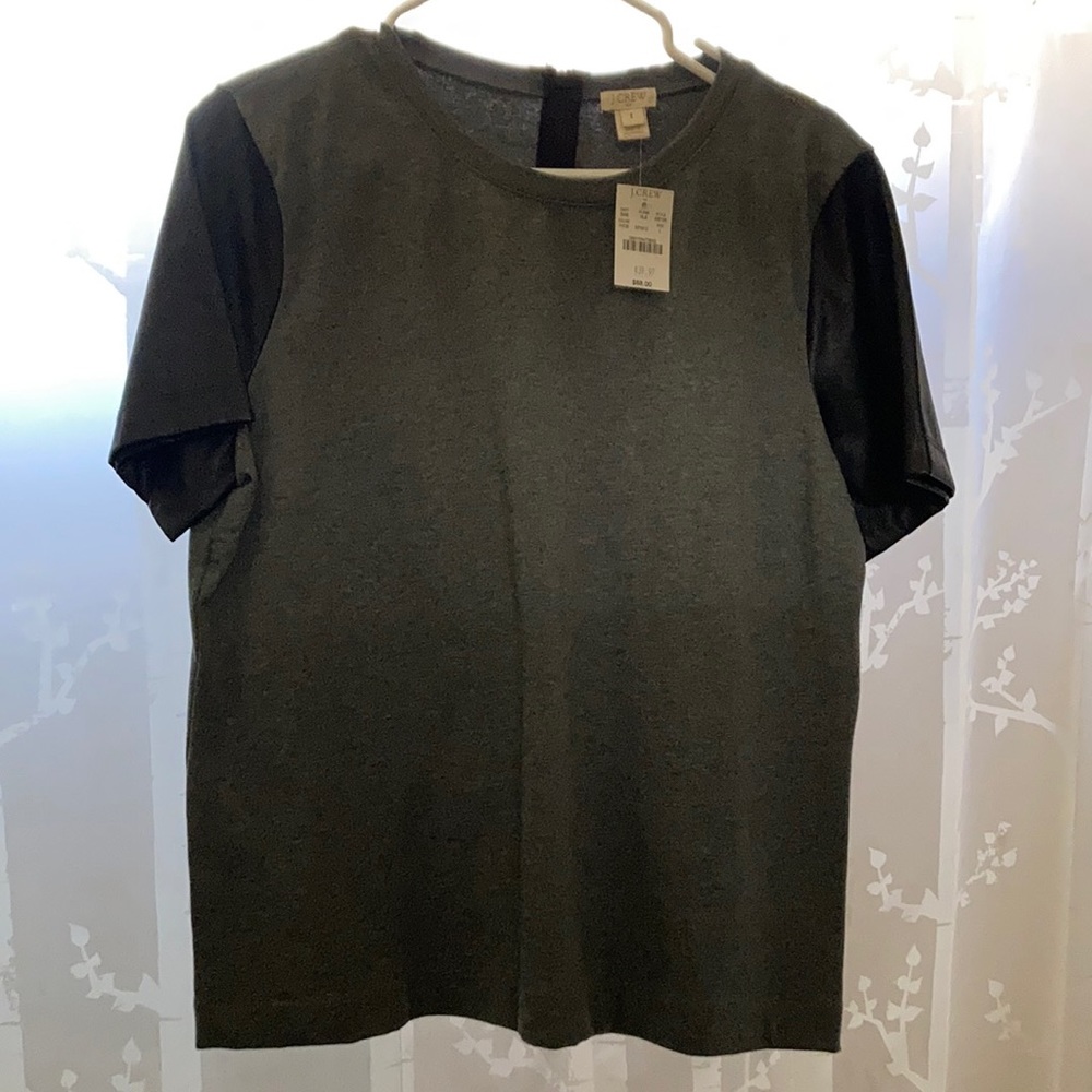 NWT J.Crew SS Sweatshirt w/faux leather sleeves